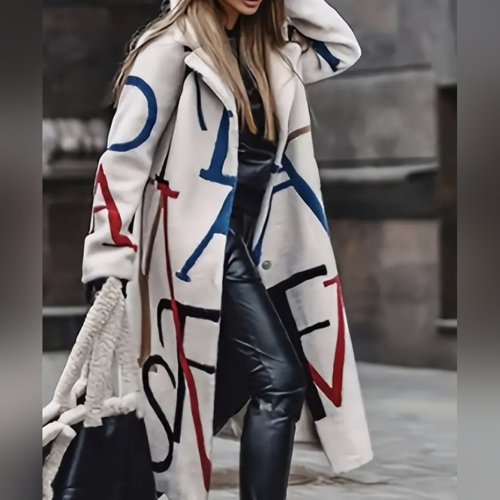 Beautiful coat with abstract letters